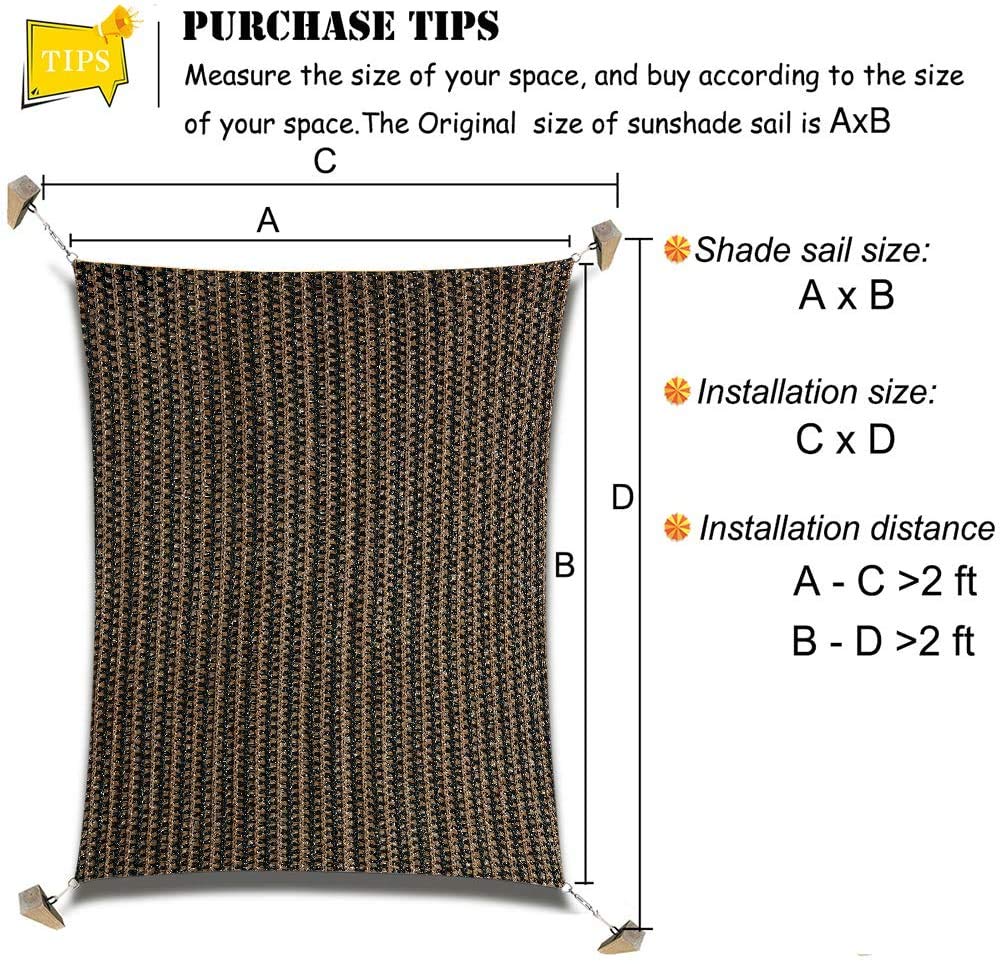 Sun Shade Sail Canopy, Patio Shade Cloth Outdoor Cover - Sunshade Fabric Awning Shelter for Pergola Backyard Garden Carport (Brown, 16' x 20' Rectangle) - Image 6