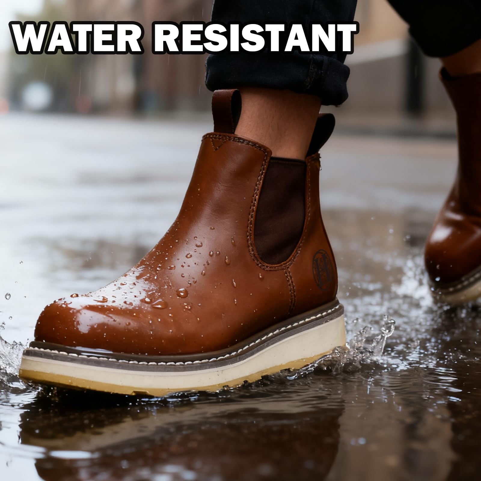 WORKPOINT Men's Brown Chelsea Work Boots - Double Gore, Pull-On, Soft Toe - Image 3