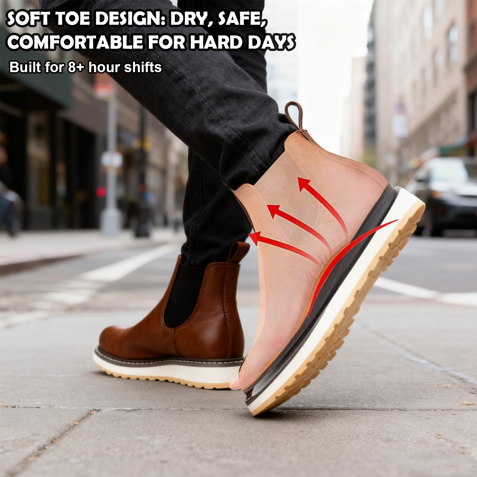 WORKPOINT Men's Brown Chelsea Work Boots - Double Gore, Pull-On, Soft Toe - Image 5