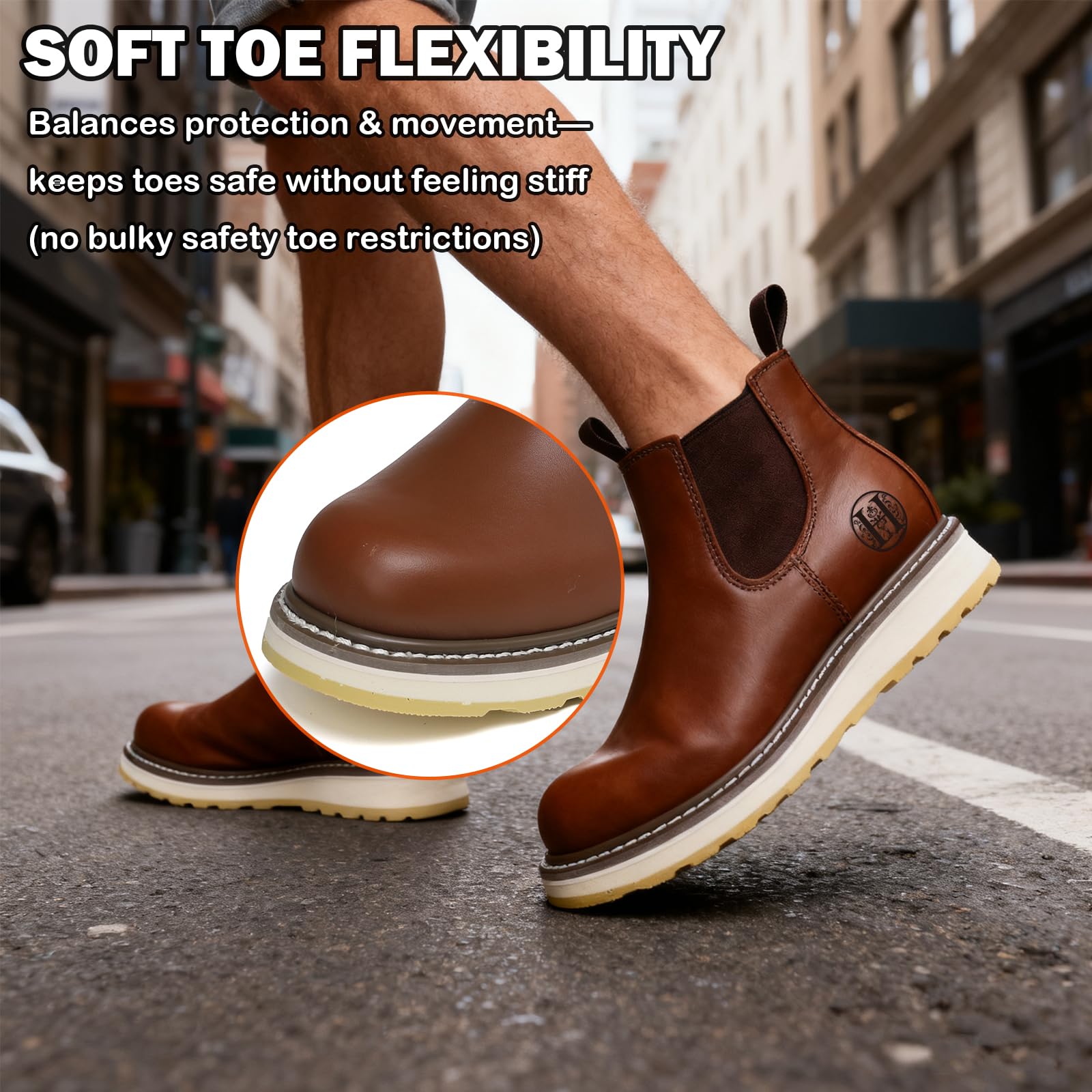 WORKPOINT Men's Brown Chelsea Work Boots - Double Gore, Pull-On, Soft Toe - Image 6