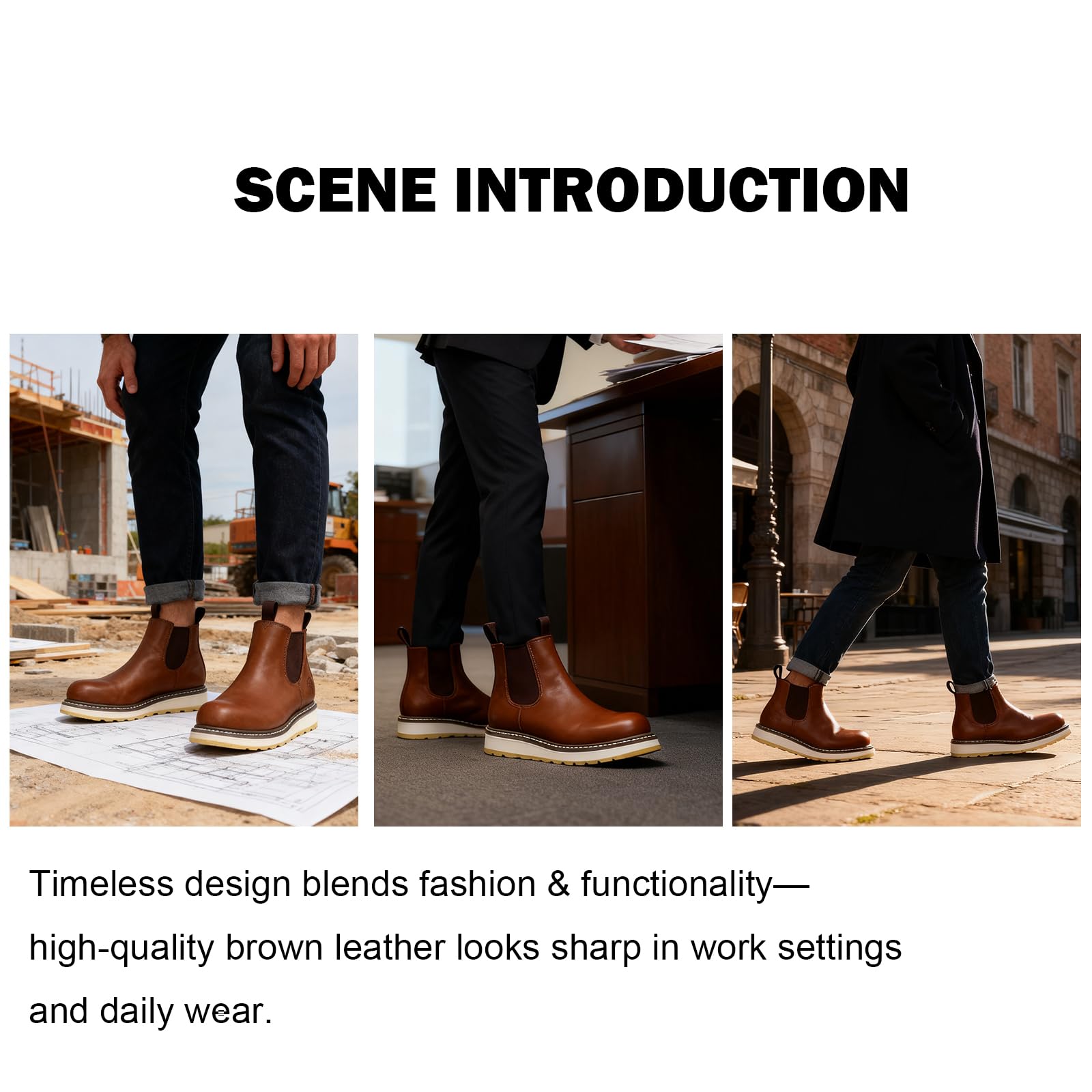 WORKPOINT Men's Brown Chelsea Work Boots - Double Gore, Pull-On, Soft Toe - Image 7