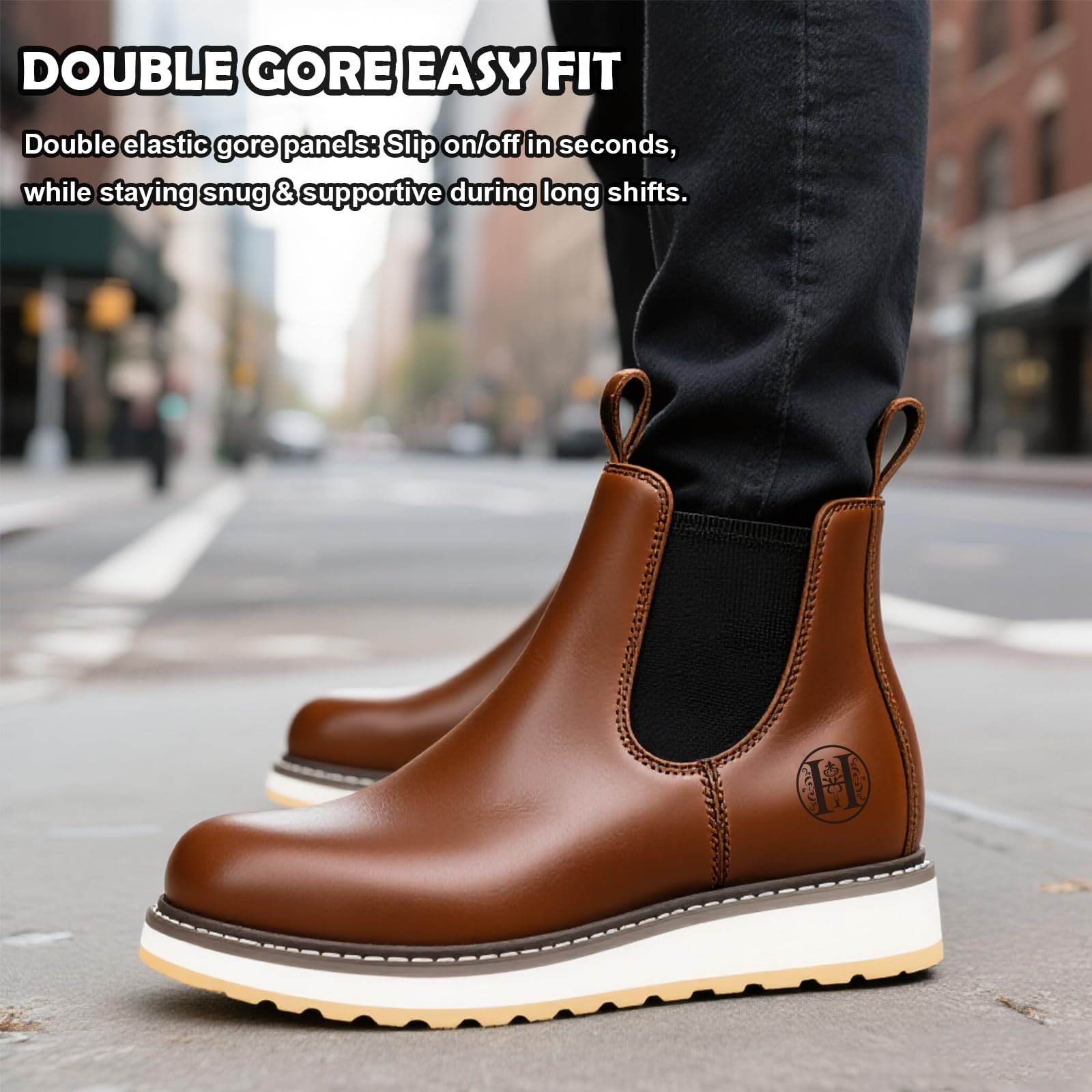 WORKPOINT Men's Brown Chelsea Work Boots - Double Gore, Pull-On, Soft Toe - Image 8