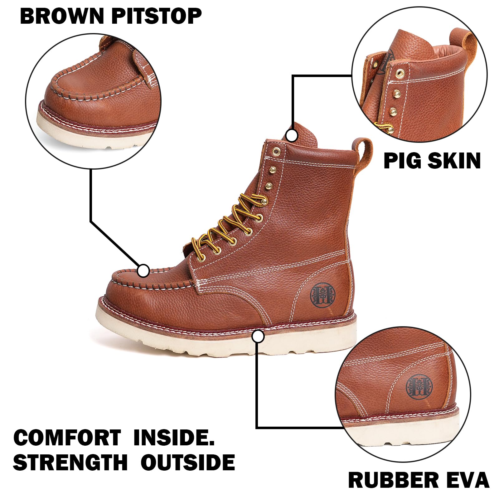 WORKPOINT Men’s Classic 8" Soft Toe Work Boots – Durable Leather, Slip-Resistant, Breathable & Stylish - HVB808 - Image 8