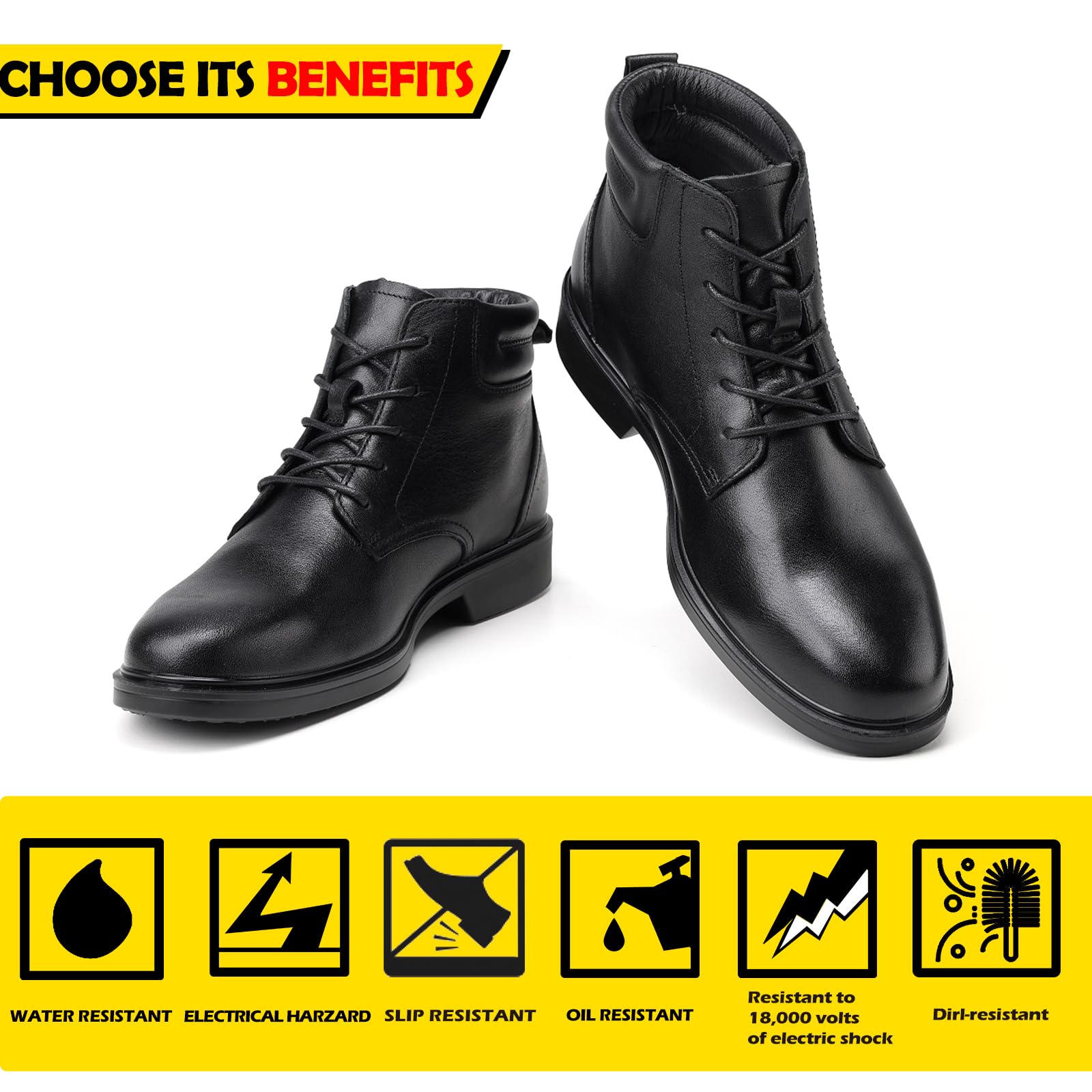 WORKPOINT Men's Dress Leather Ankle Cap Toe Oxford Boot Lace up Black color Business Wedding Party Shoes - Image 3