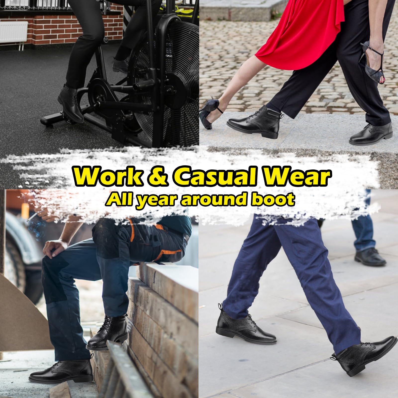 WORKPOINT Men's Dress Leather Ankle Cap Toe Oxford Boot Lace up Black color Business Wedding Party Shoes - Image 6