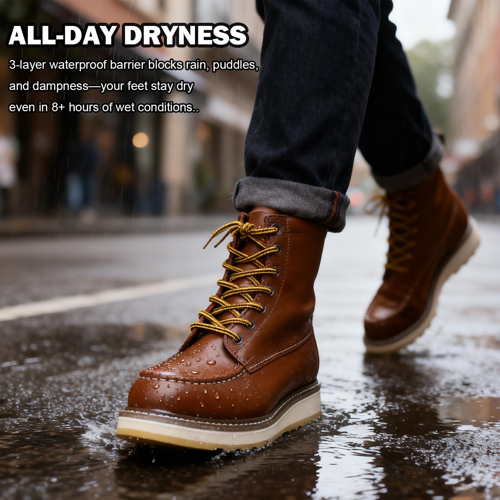 WORKPOINT Men's Soft Toe SureTrack Waterproof Non-Slip oil Breathable Durable Wedge Outsole 8" Brown Work Boots - Image 3