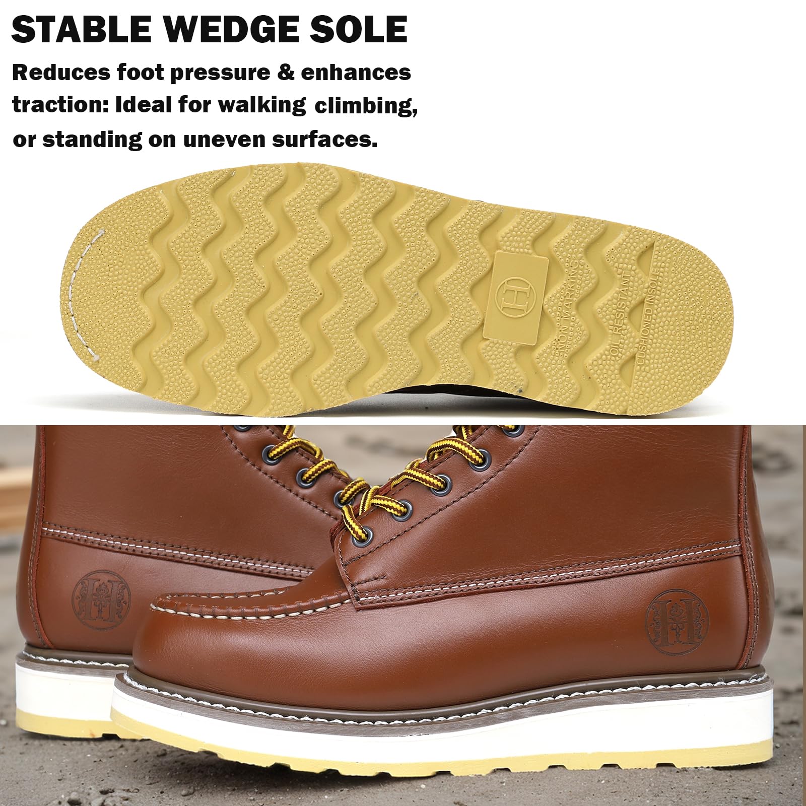 WORKPOINT Men's Soft Toe SureTrack Waterproof Non-Slip oil Breathable Durable Wedge Outsole 8" Brown Work Boots - Image 5