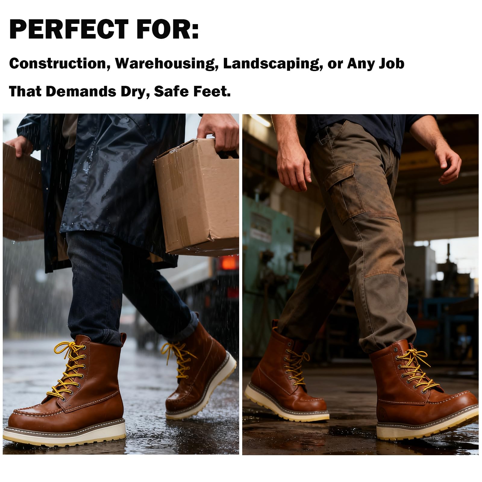WORKPOINT Men's Soft Toe SureTrack Waterproof Non-Slip oil Breathable Durable Wedge Outsole 8" Brown Work Boots - Image 7