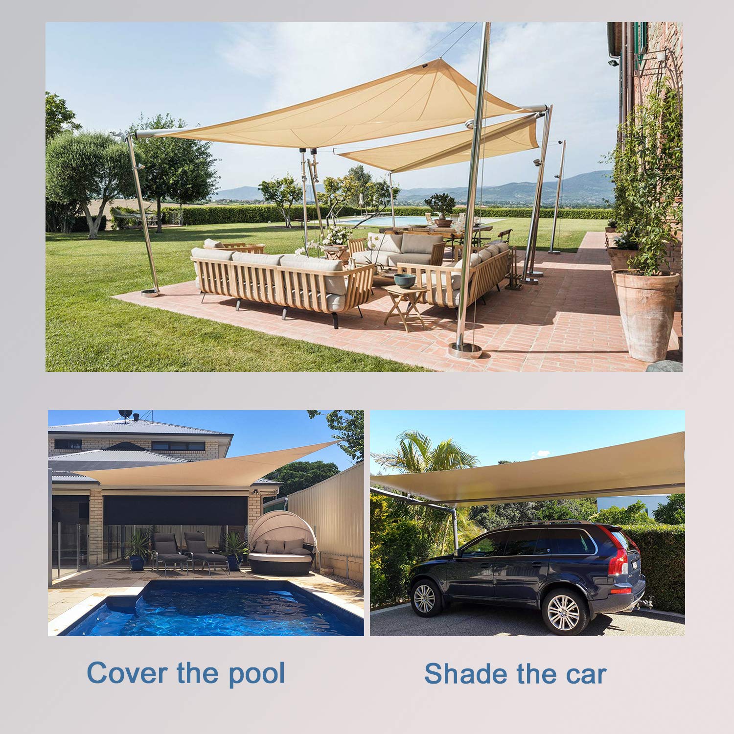 WORKPOINT Rectangle 6'x8' Patio Sun Shade Sail, Shade Sail UV Block Shade Cloth - Sunshade Fabric Awning Shelter for Pergola Backyard Garden Carport (Sand Color) - Image 7