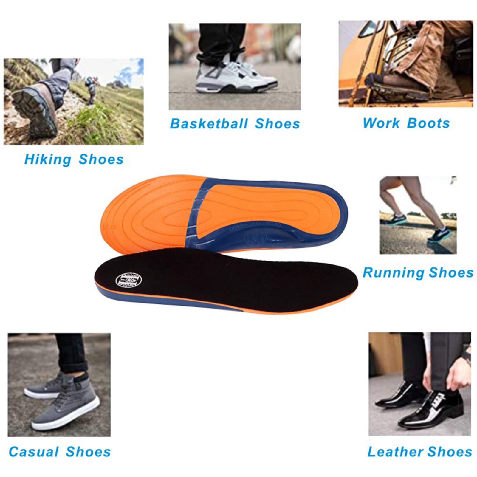 WORKPOINT Shoe Insoles for Men, Memory Foam Insoles Relieve Flat Feet & Heel Pain Anti-Fatigue Arch Support Work Boot/Hiking Shoe Inserts (L) - Image 7